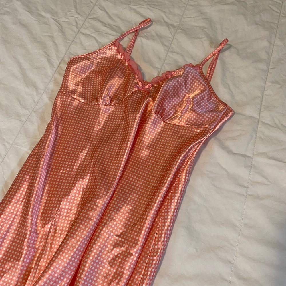 Adonna Pink and White Polka Dot Slip Dress